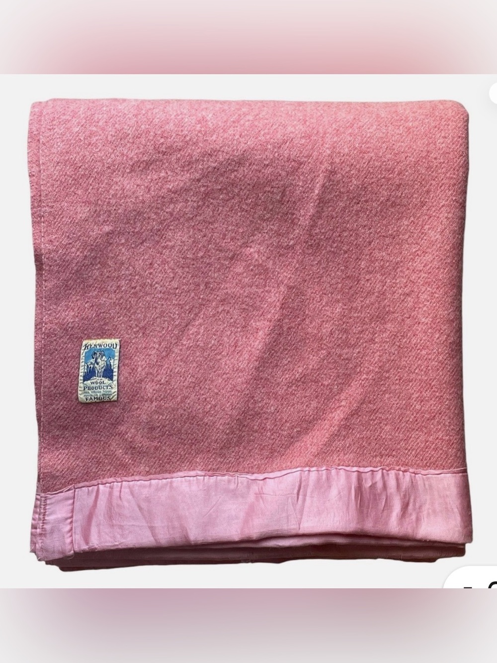 RARE ⭐️ KENWOOD Pink/Taupe Wool Blanket with Satin Trim VINTAGE twin